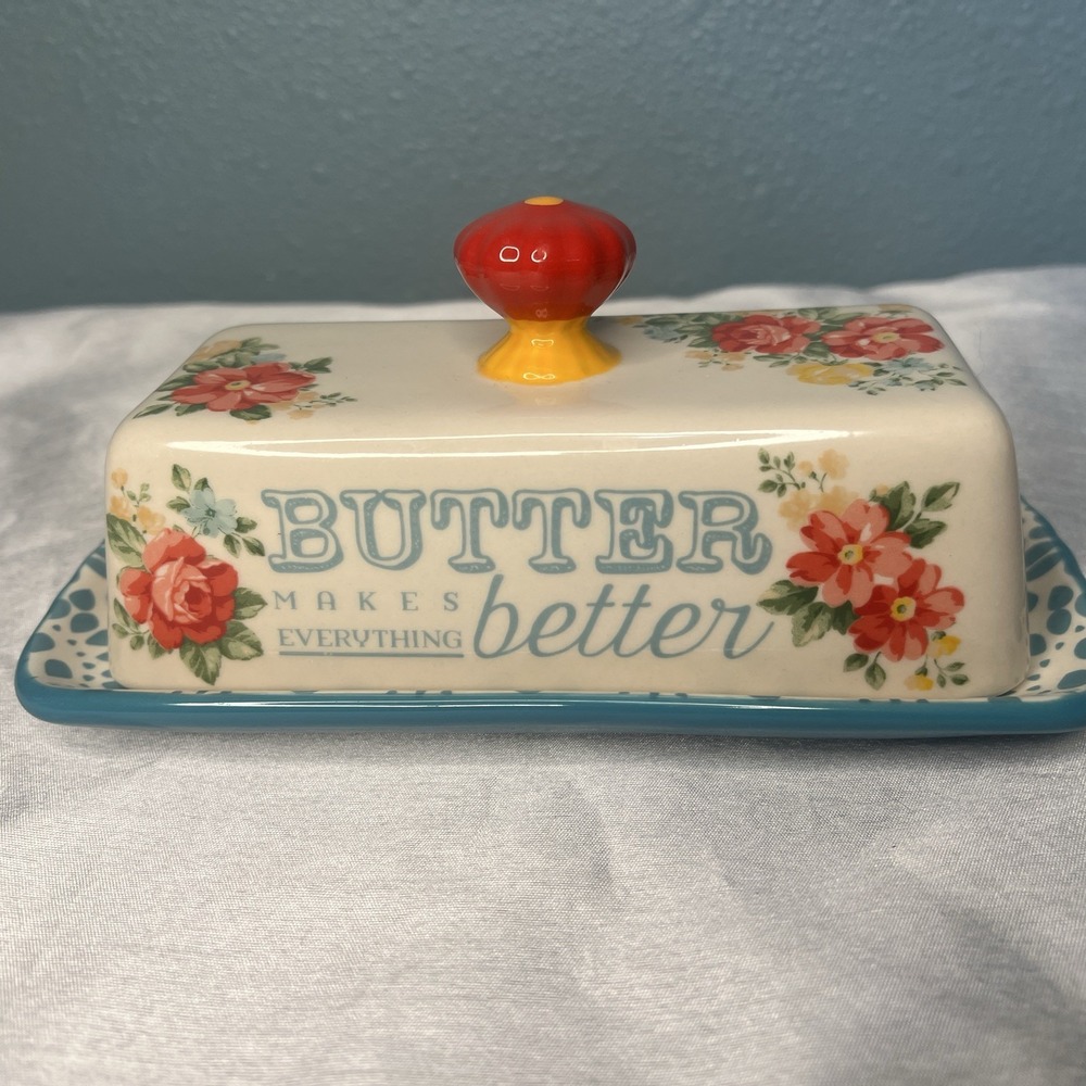 THE PIONEER WOMAN - BUTTER MAKES EVERYTHING BETTER -FLORAL FARMHOUSE BUTTER DISH